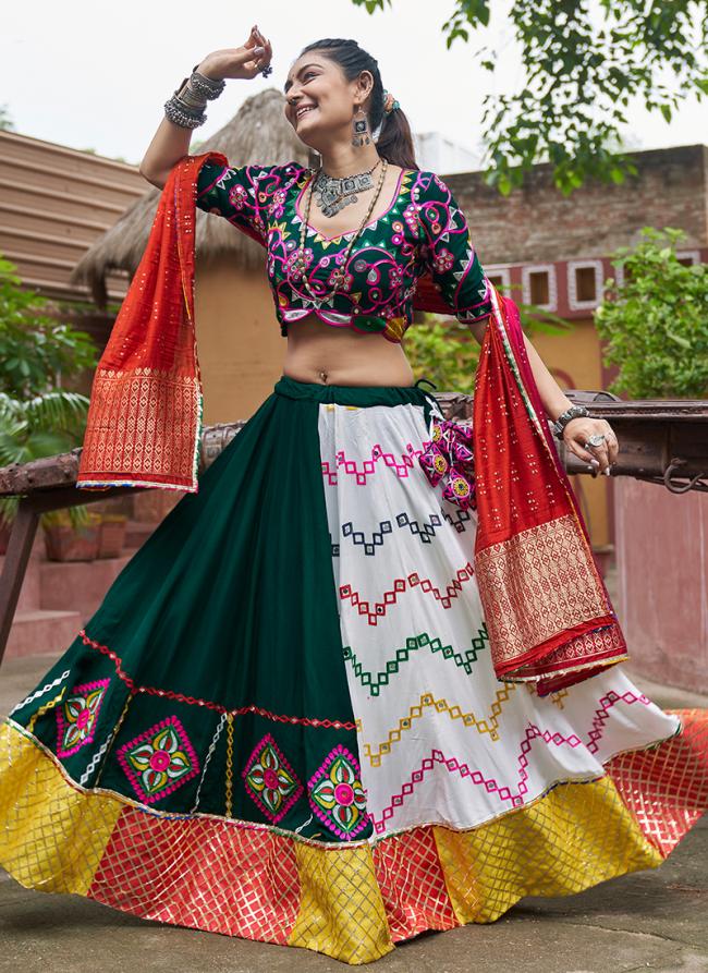 Viscose Rayon Multi Colour Navratri Wear Mirror Work Lehenga Choli